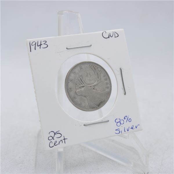 1943 CANADA QUARTER 25 CENT COIN 80% SILVER