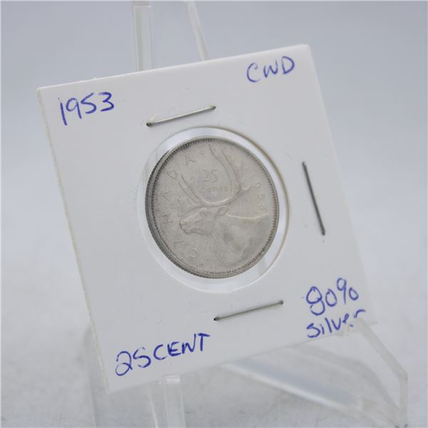 1953 CANADA QUARTER 25 CENT COIN 80% SILVER