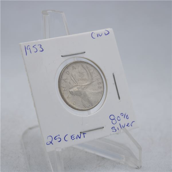 1953 CANADA QUARTER 25 CENT COIN 80% SILVER