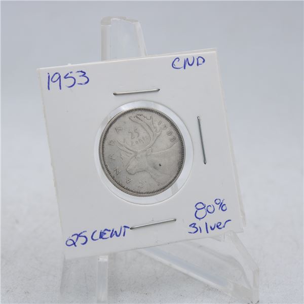 1953 CANADA QUARTER 25 CENT COIN 80% SILVER
