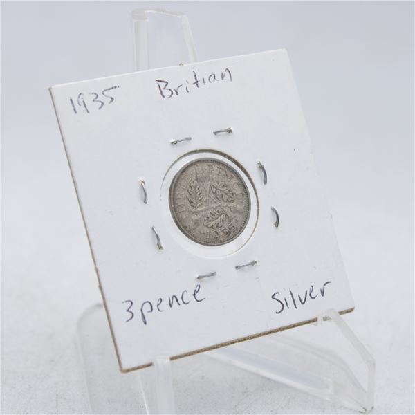 1935 UK 3 PENCE SILVER COIN BRITIAN 50% SILVER