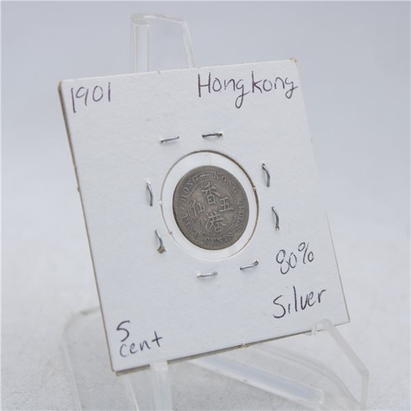 1901 HONG KONG 5 CENT COIN 80% SILVER