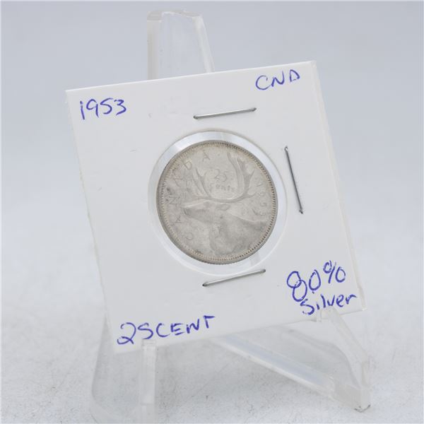1953 CANADA QUARTER 25 CENT COIN 80% SILVER