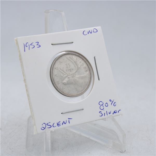1953 CANADA QUARTER 25 CENT COIN 80% SILVER