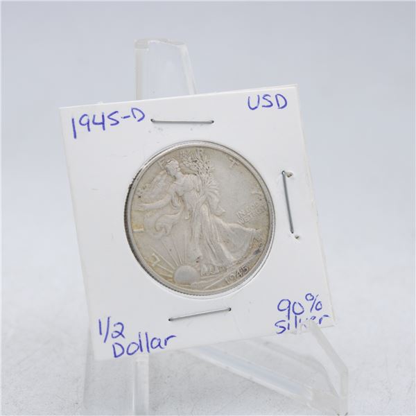 1945-D AMERICAN SILVER HALF DOLLAR 90% SILVER