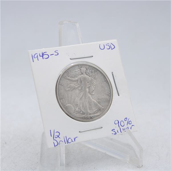 1945-S AMERICAN SILVER HALF DOLLAR 90% SILVER