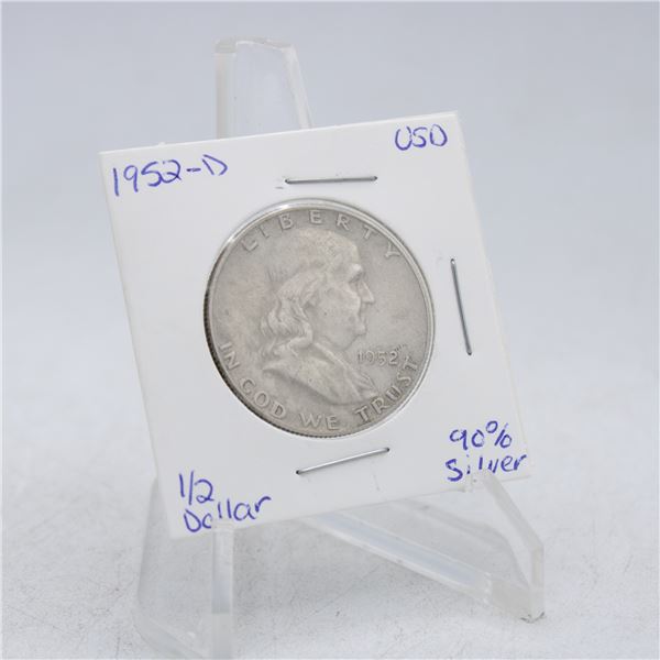 1952-D AMERICAN SILVER HALF DOLLAR 90% SILVER