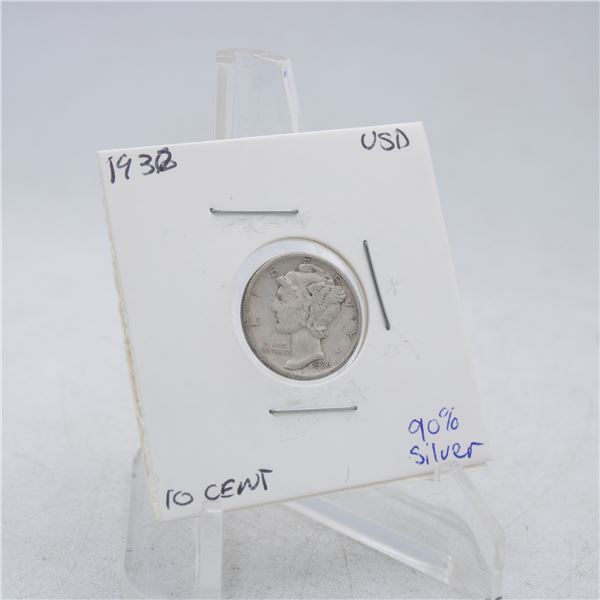 1936 AMERICAN SILVER DIME MECURY 10 CENT COIN
