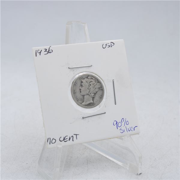 1936 AMERICAN SILVER DIME MECURY 10 CENT COIN