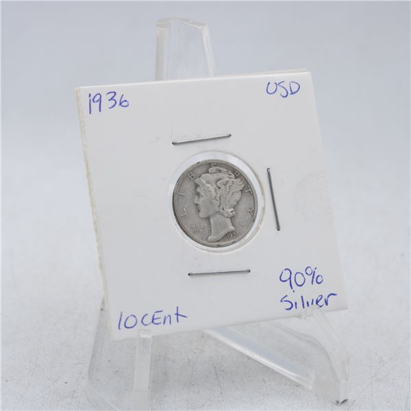 1936 AMERICAN SILVER DIME MECURY 10 CENT COIN