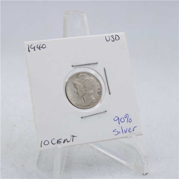 1940 AMERICAN SILVER DIME MECURY 10 CENT COIN