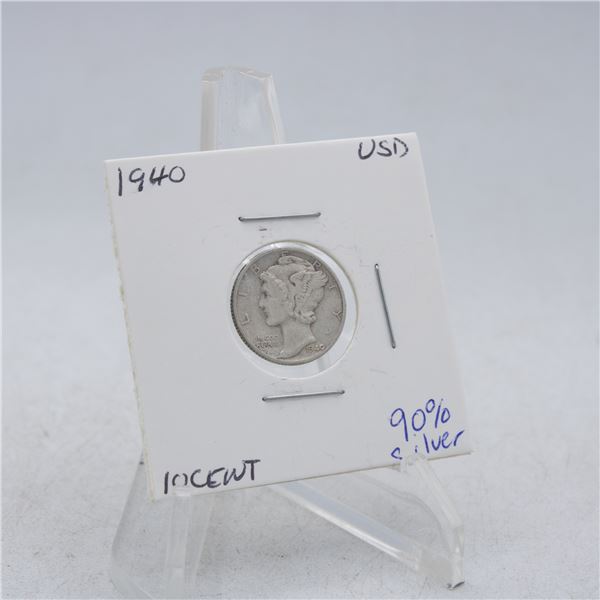 1940 AMERICAN SILVER DIME MECURY 10 CENT COIN
