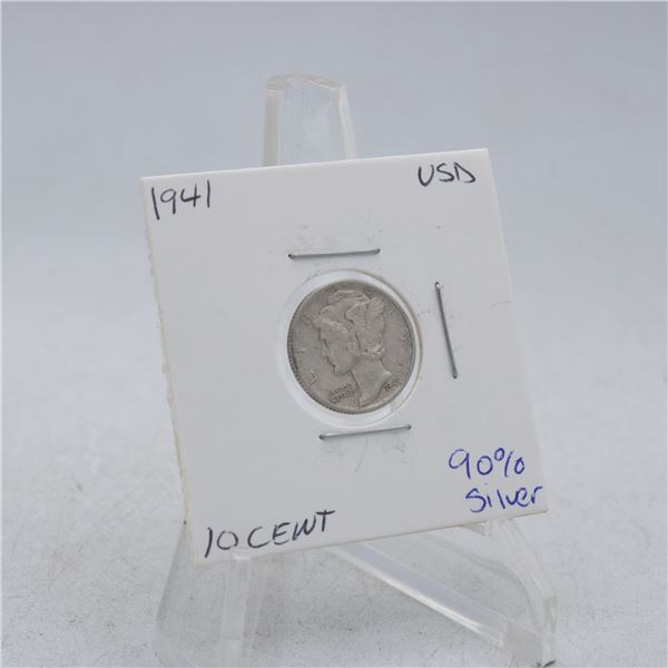 1941 AMERICAN SILVER DIME MECURY 10 CENT COIN