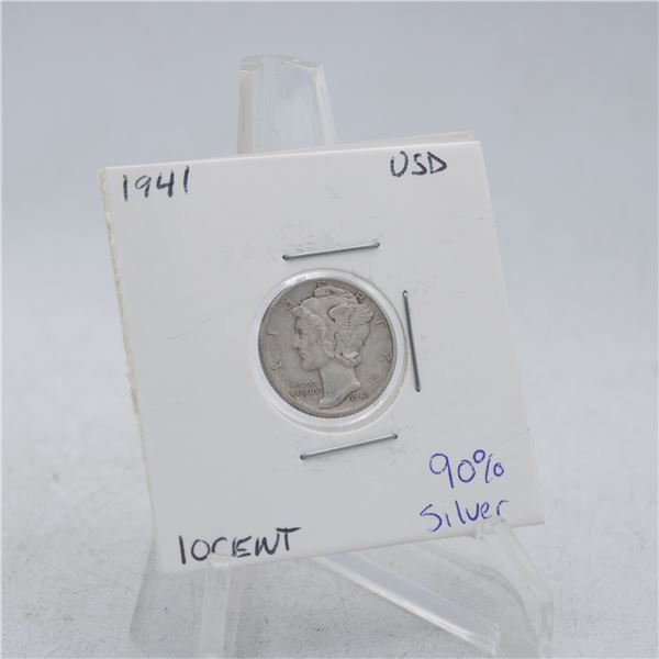 1941 AMERICAN SILVER DIME MECURY 10 CENT COIN