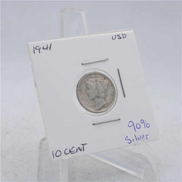 1941 AMERICAN SILVER DIME MECURY 10 CENT COIN