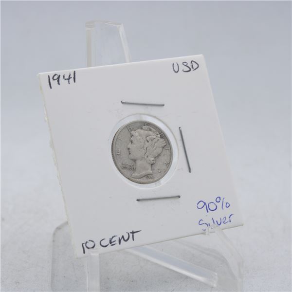 1941 AMERICAN SILVER DIME MECURY 10 CENT COIN