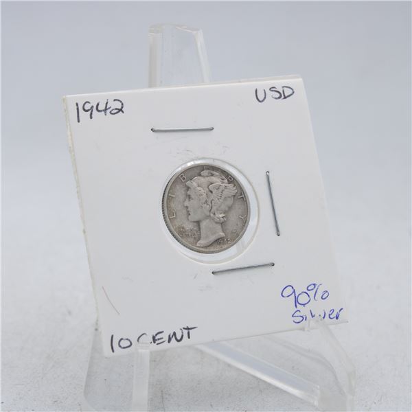 1942 AMERICAN SILVER DIME MECURY 10 CENT COIN