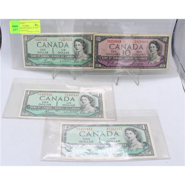 4 - 1954 BANK OF CANADA 3- ONE DOLLAR BANK NOTE