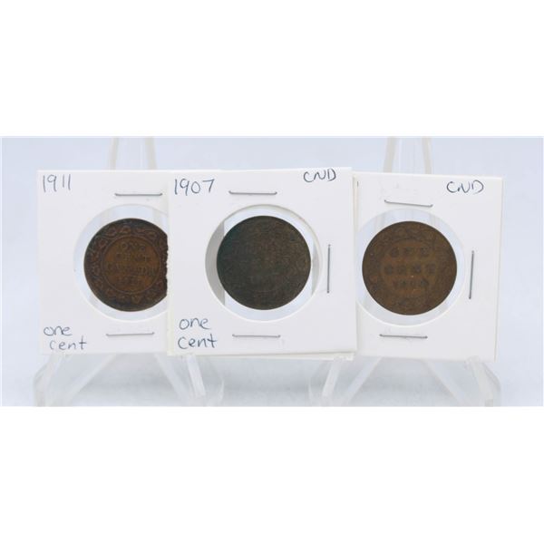 1907-1910-1911 CANADA 1 CENT COINS