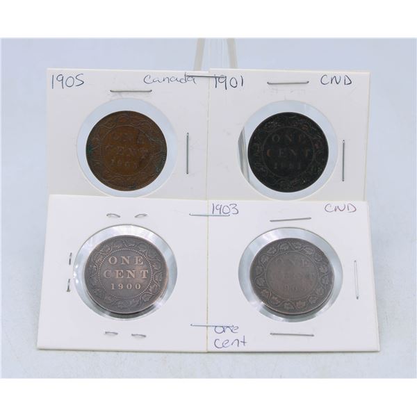 1900-1901-1903-1905 CANADA 1 CENT COINS