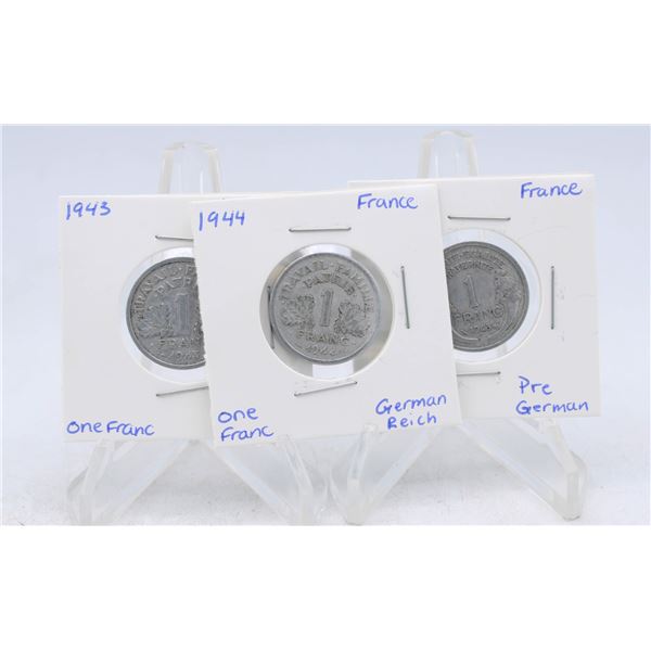 1943 - 1944 PRE/POST FRANCE WW2 ONE FRANC COINS