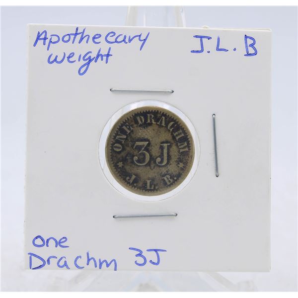 APOTHECARY WEIGHT COIN J.L.B ONE DRACHM 3J