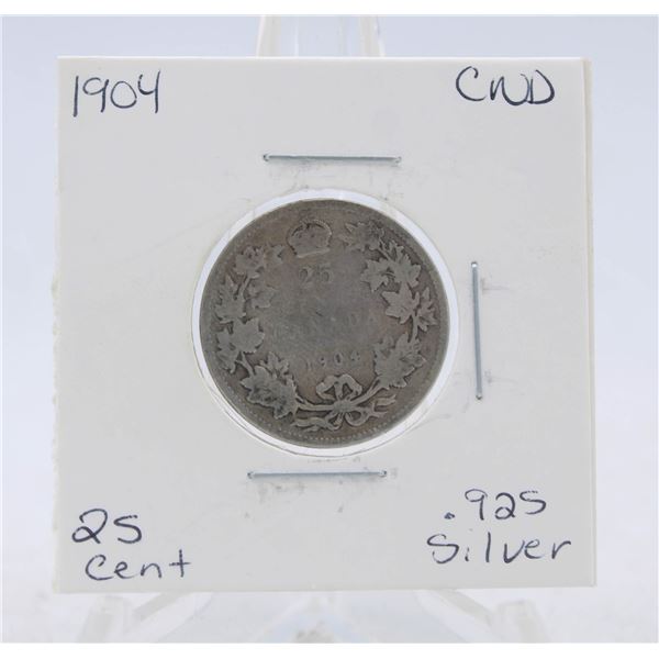 1904 CANADA SILVER QUARTER 92.5% SILVER