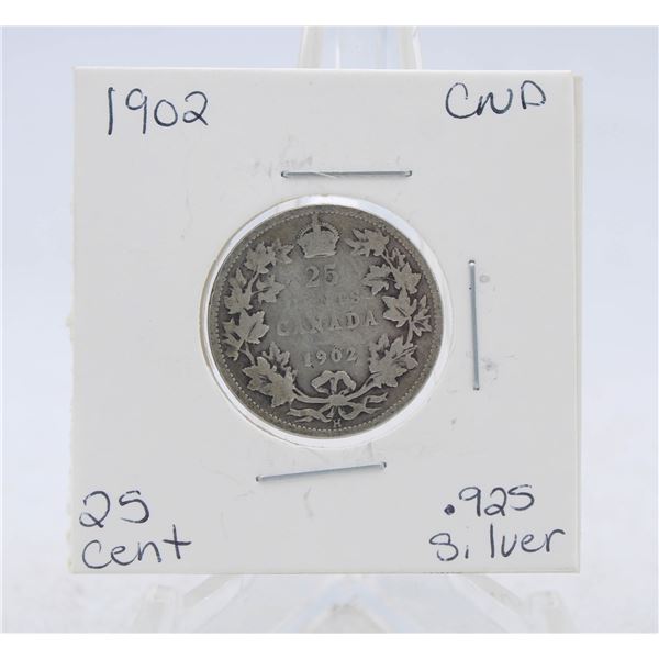 1902 CANADA SILVER QUARTER 92.5% SILVER