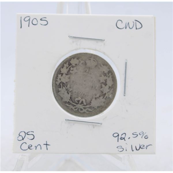 1905 CANADA SILVER QUARTER 92.5% SILVER