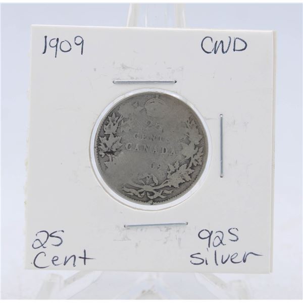 1909 CANADA SILVER QUARTER 92.5% SILVER
