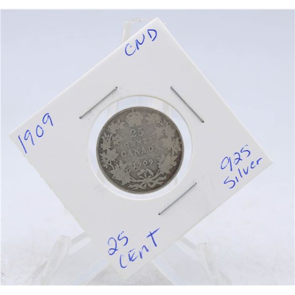 1909 CANADA SILVER QUARTER 92.5% SILVER