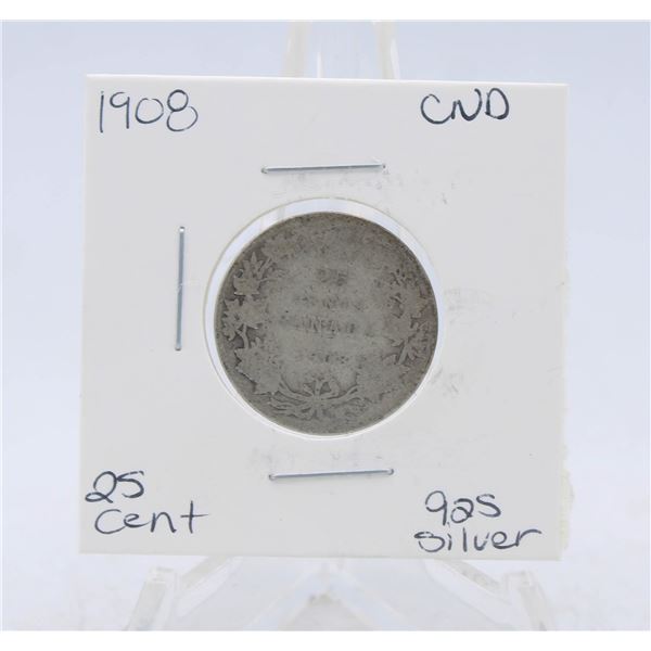 1908 CANADA SILVER QUARTER 92.5% SILVER
