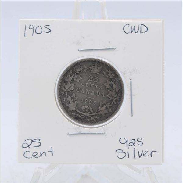 1905 CANADA SILVER QUARTER 92.5% SILVER