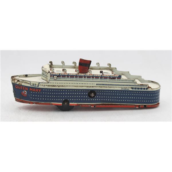 ANTIQUE 1930S CLOCKWORK TINPLATE OCEAN LINER QUEEN