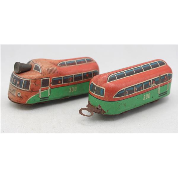 VINTAGE TIN LITHO WIND UP TROLLEY CARS MISSING KEY
