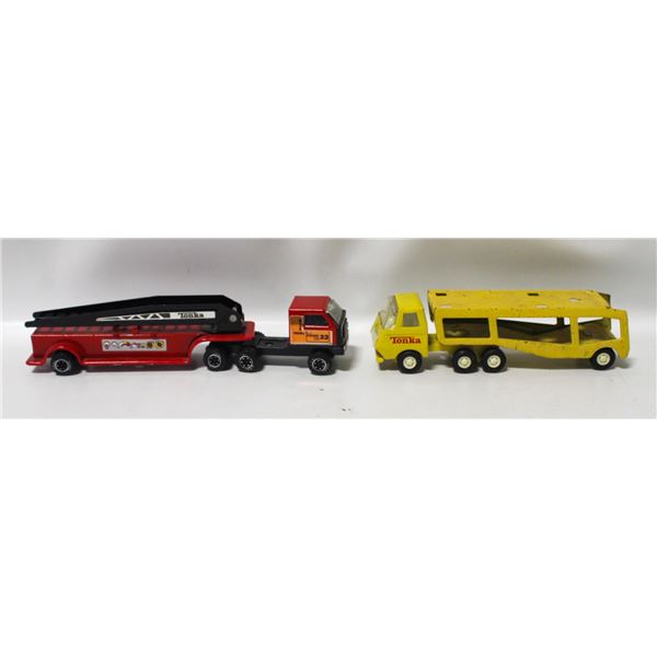 2 METAL TONKA SEMI TRUCKS YELLOW + RED