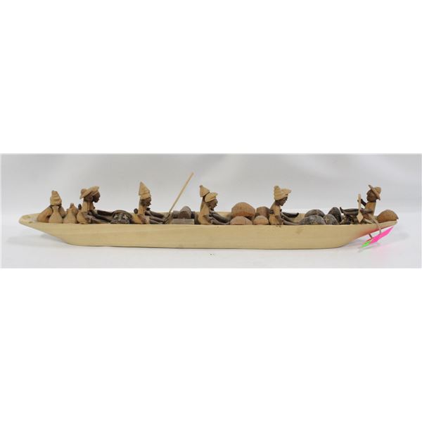 CARVED WOODEN AFRICAN RIVER TRADING CANOE MODEL