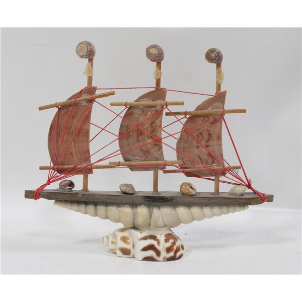 VINTAGE SEASHELL SAILING MODEL SHIP FOLK ART