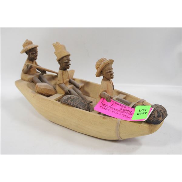 VINTAGE NIGERIAN THORN WOOD HAND CARVED 3 MAN