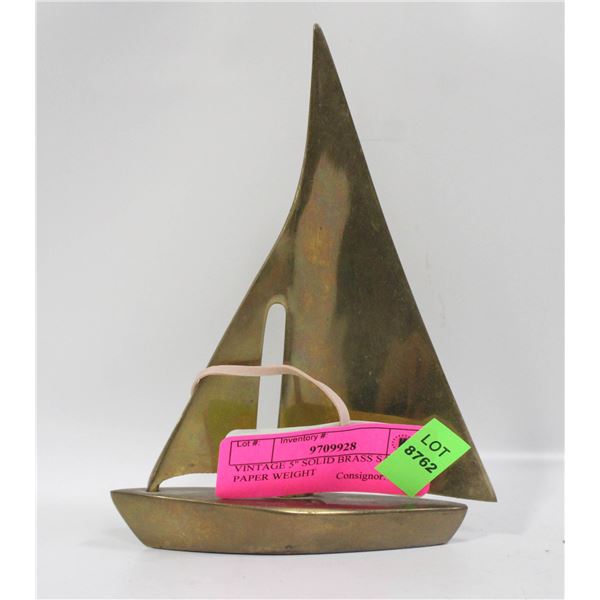 VINTAGE 5" SOLID BRASS SAIL BOAT PAPER WEIGHT