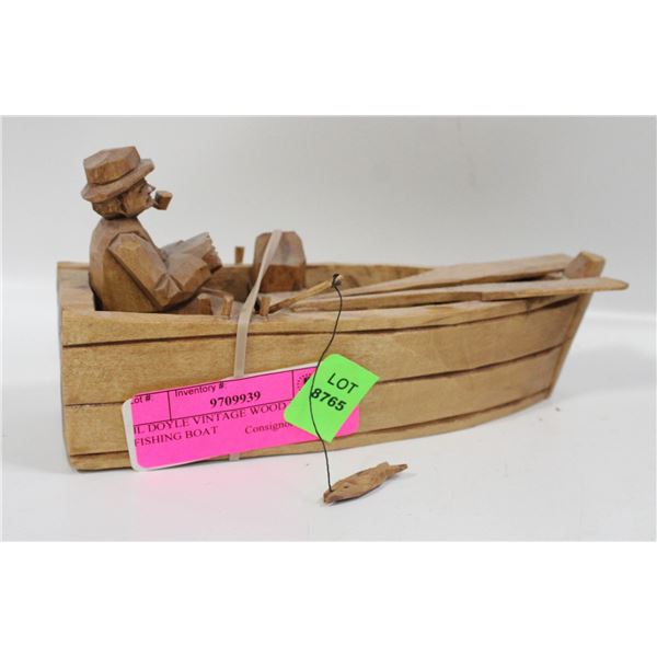 JL DOYLE VINTAGE WOOD CARVING FISHING BOAT