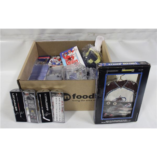 LOT OF HOCKEY CARDS, SLEEVES AND MEMORABILIA