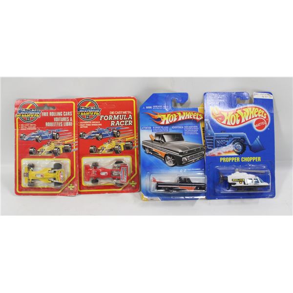 4 SEALED HOTWHEELS AND SPEEDRIVE CARS ON CARDS