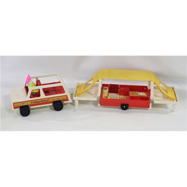 VINTAGE FISHER PRICE JEEP & POP UP CAMPER 1979
