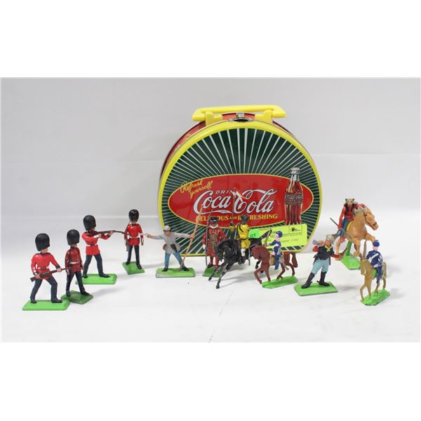 LOT OF METAL MINATURES SOLD IN COCA COLA TIN