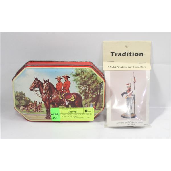 ROYAL MOUNTED POLICE TIN SOLD WITH LANCER FIGURE