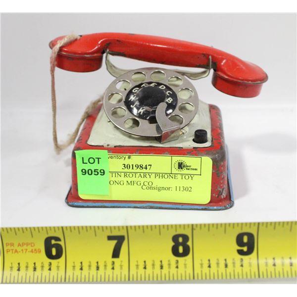 VINTAGE TIN ROTARY PHONE TOY BY THE GONG MFG CO