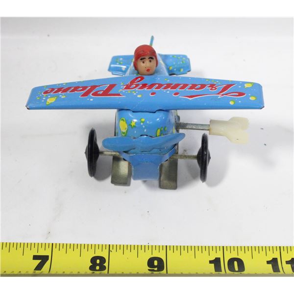 VINTAGE WIND UP TINPLATE TRAINING PLANE WITH ORG