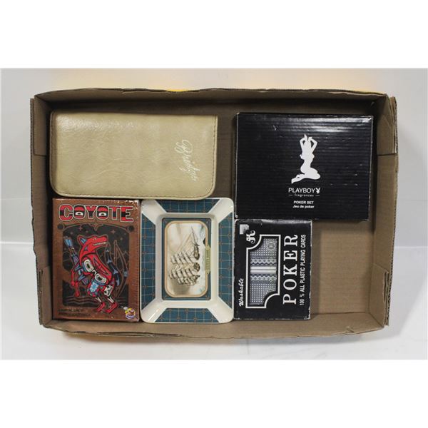 VINTAGE PLAYING CARDS, ASHTRAY, POKER SET,