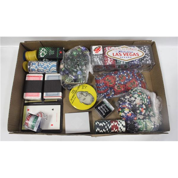 POKER CHIPS, DICE, PLAYING CARDS + MARVLES